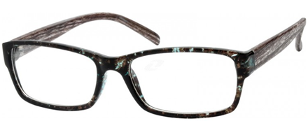 Rectangular brown tortoiseshell eyeglasses with a speckled pattern on the frames and arms.