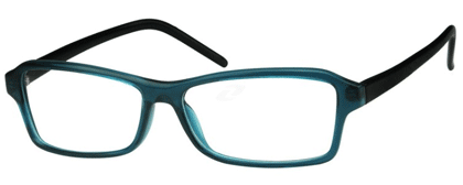 Teal rectangular eyeglasses with black arms.