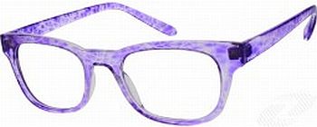 Purple marbled eyeglasses with rectangular frames and thick arms.