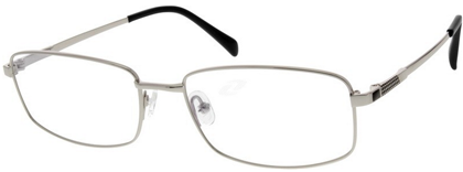 Rectangular rimless glasses with silver metal frame and black temple tips.