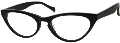 Black cat-eye glasses frames with clear lenses.