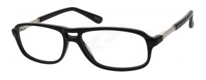 Black rectangular eyeglasses with silver accents on the temples.