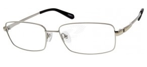 Rectangular eyeglasses with thin metal frame and black temple tips.