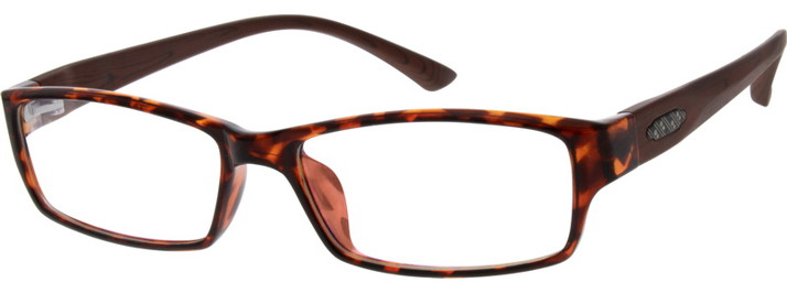 Rectangular tortoiseshell eyeglass frames with slim arms and small detailing.