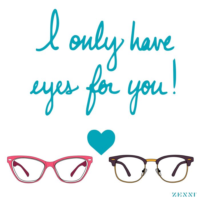 I only have eyes for you! Two pairs of glasses and a heart. Text: ZENNI.