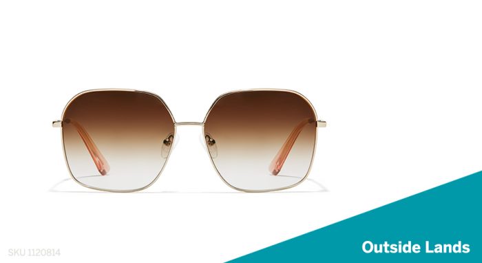 Square gradient sunglasses with gold frame. SKU 1120814. Text: Outside Lands.