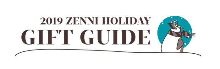 2019 Zenni Holiday Gift Guide with penguin wearing glasses and a scarf.