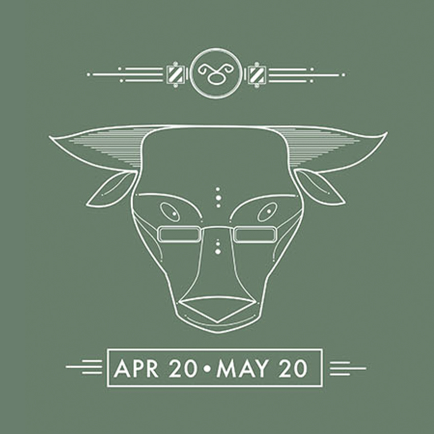 Taurus zodiac sign illustration with dates "APR 20 • MAY 20" below.