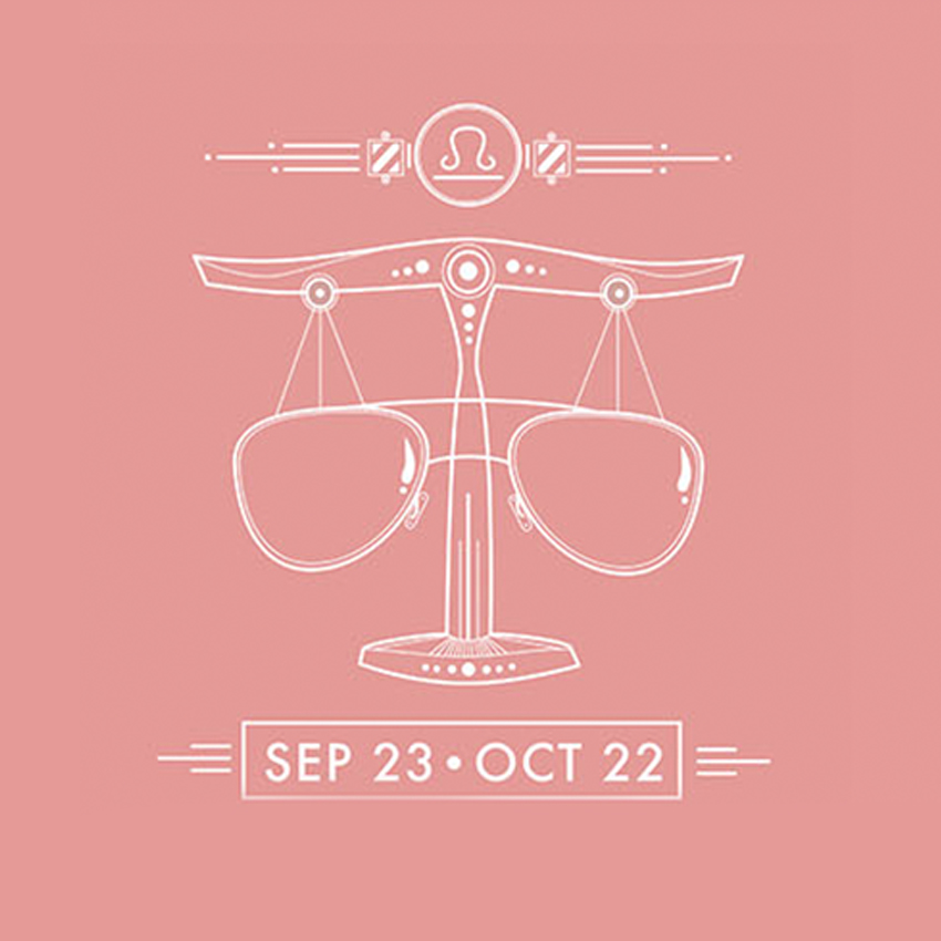 Libra sign with scales. Text: "SEP 23 • OCT 22".