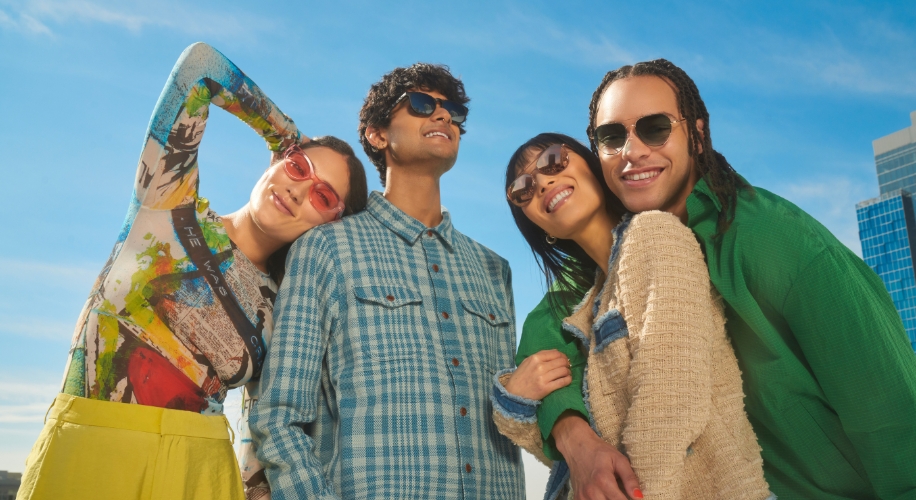 Group of friends wearing sunglasses