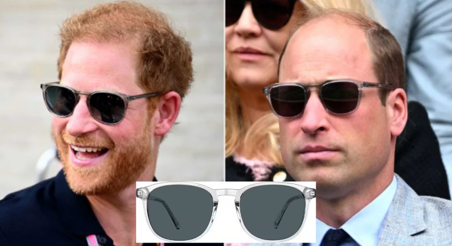 Prince William and Prince Harry wearing clear sunglasses along with an image of a zenni dupe