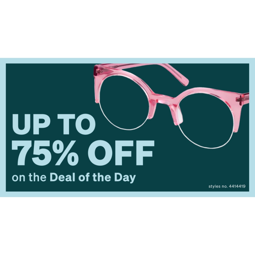 Up to 75% off on the Deal of the Day; pink round eyeglasses; styles no. 4414419.