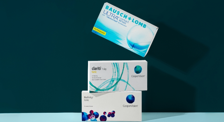 display of contact lenses boxes