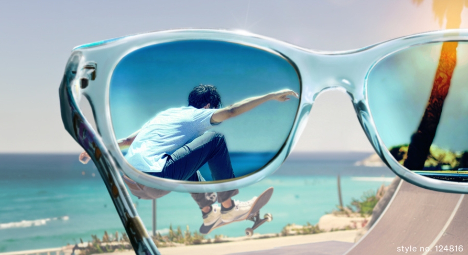 Looking at skateboarder through polarized lenses