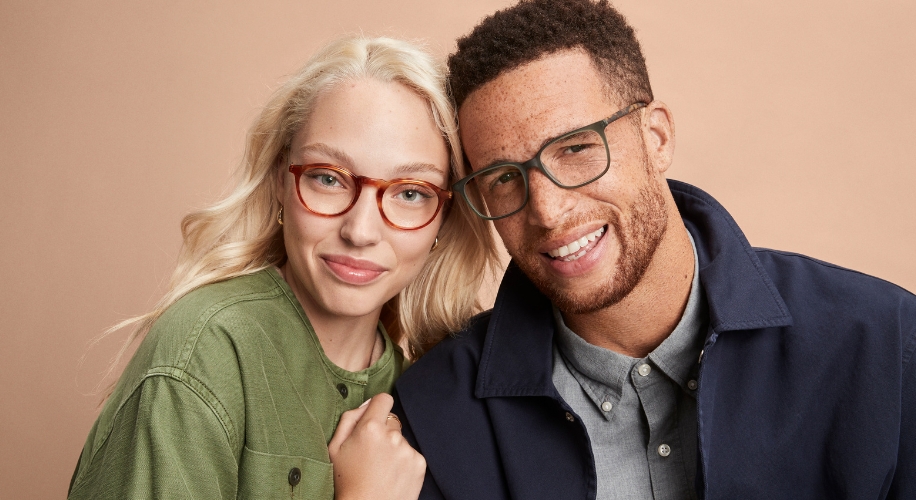 Man and woman wearing glasses for small faces