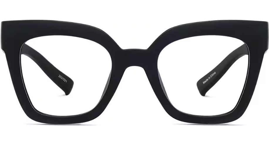 Black square eyeglasses frame. Inside arm text: &quot;2037521&quot; and &quot;Made in China&quot;.