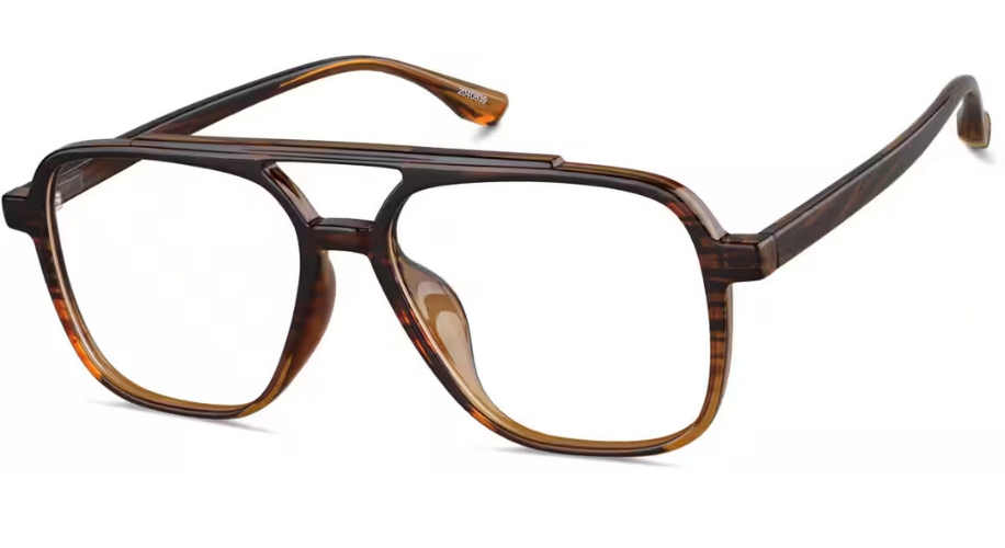 Brown rectangular eyeglasses with a double bridge and a subtle gradient tint.