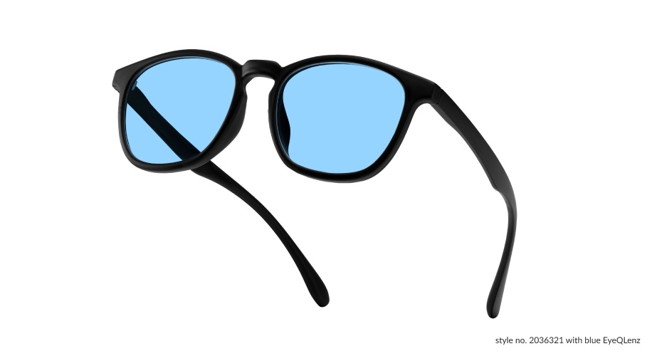 Black frame sunglasses with blue lenses, style no. 2036321 with blue EyeQLenz.