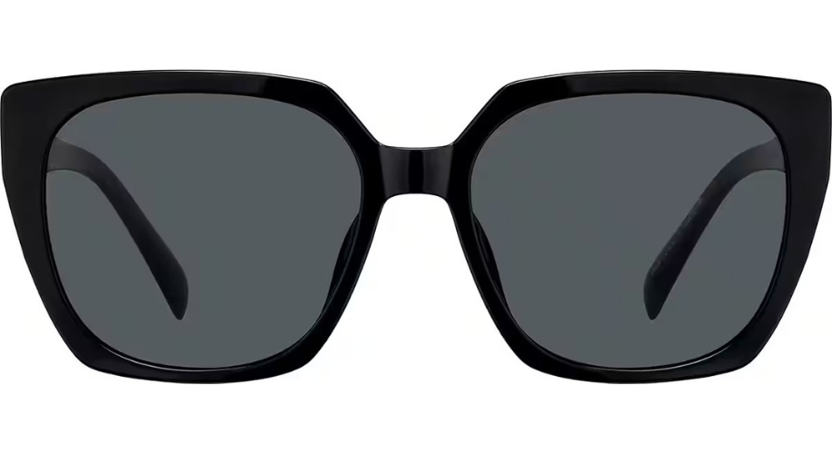 Black oversized rectangular sunglasses with dark tinted lenses.