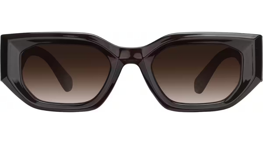 Rectangular black sunglasses with dark gradient lenses.