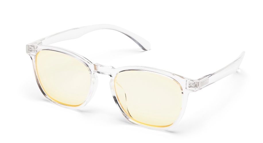 Transparent-framed sunglasses with yellow-tinted lenses.