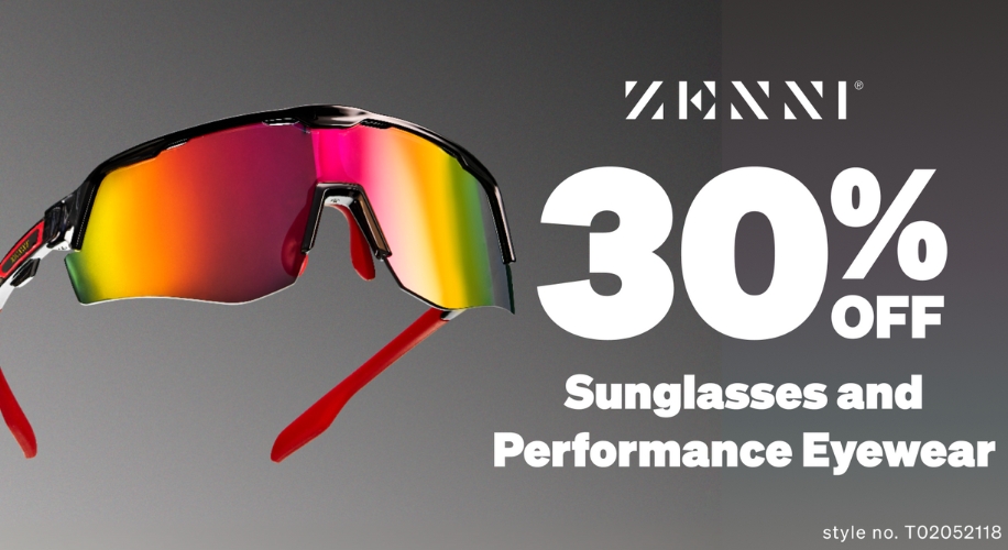 ZENNI 30% OFF Sunglasses and Performance Eyewear. Style no. T02052118. Rainbow lens sunglasses with red arms.