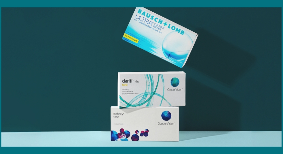 Bausch + Lomb ULTRA contact lenses. Clariti 1 day toric by CooperVision. Biofinity toric by CooperVision.