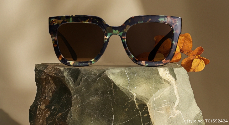 Women&#039;s cat-eye sunglasses with tortoiseshell frames and dark lenses. Style no. T01592424