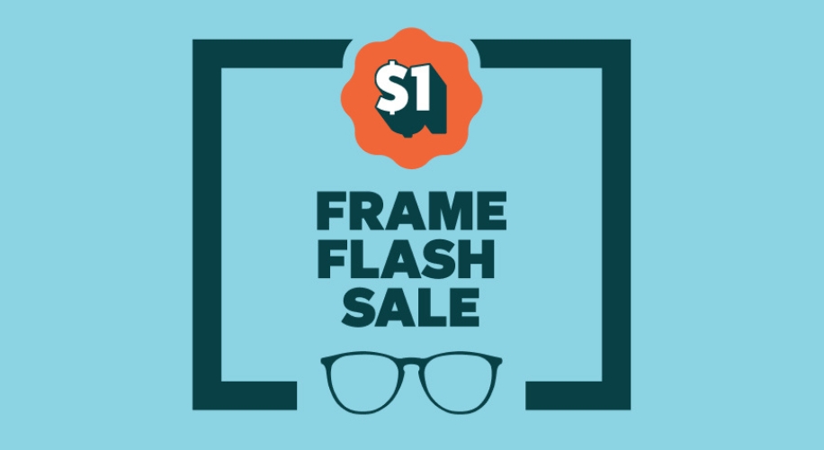 $1 Frame Flash Sale with a glasses frame icon.