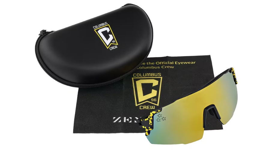 Columbus Crew eyewear with a black case and cloth featuring the Columbus Crew logo.