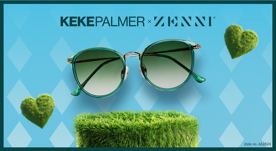 KEKE PALMER x ZENNI sunglasses; style no. 662824, with green frames and gradient dark green lenses.