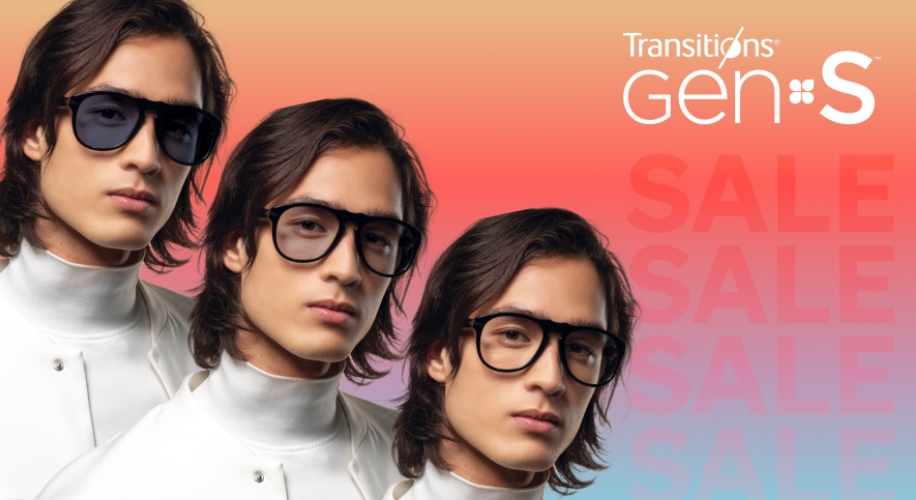 Transitions Gen 8 S. SALE SALE SALE SALE. Three views of glasses with transition lenses.