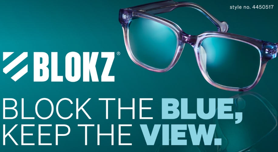 BLOKZ glasses with text: &quot;BLOCK THE BLUE, KEEP THE VIEW.&quot; Style no. 4450517.