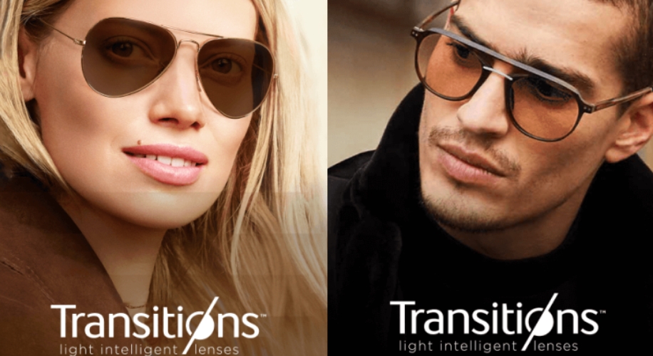 Transitions light intelligent lenses on two people.