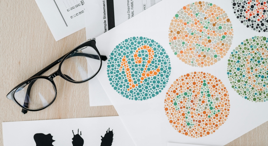 Color vision test circles; number 12 clearly visible.