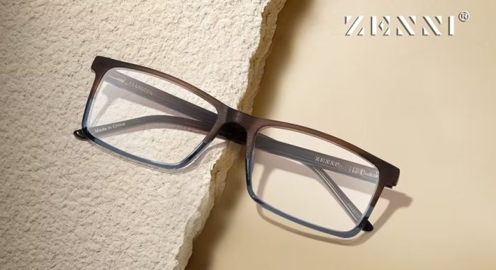 Zenni rectangular glasses, brown gradient frame. Made in China. Code: 1439016.