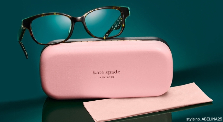 Glasses with pink kate spade case and cloth. Style no. ABELINA25.