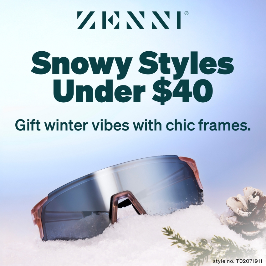 ZENNI Snowy Styles Under $40. Gift winter vibes with chic frames. Style no. T02071911.