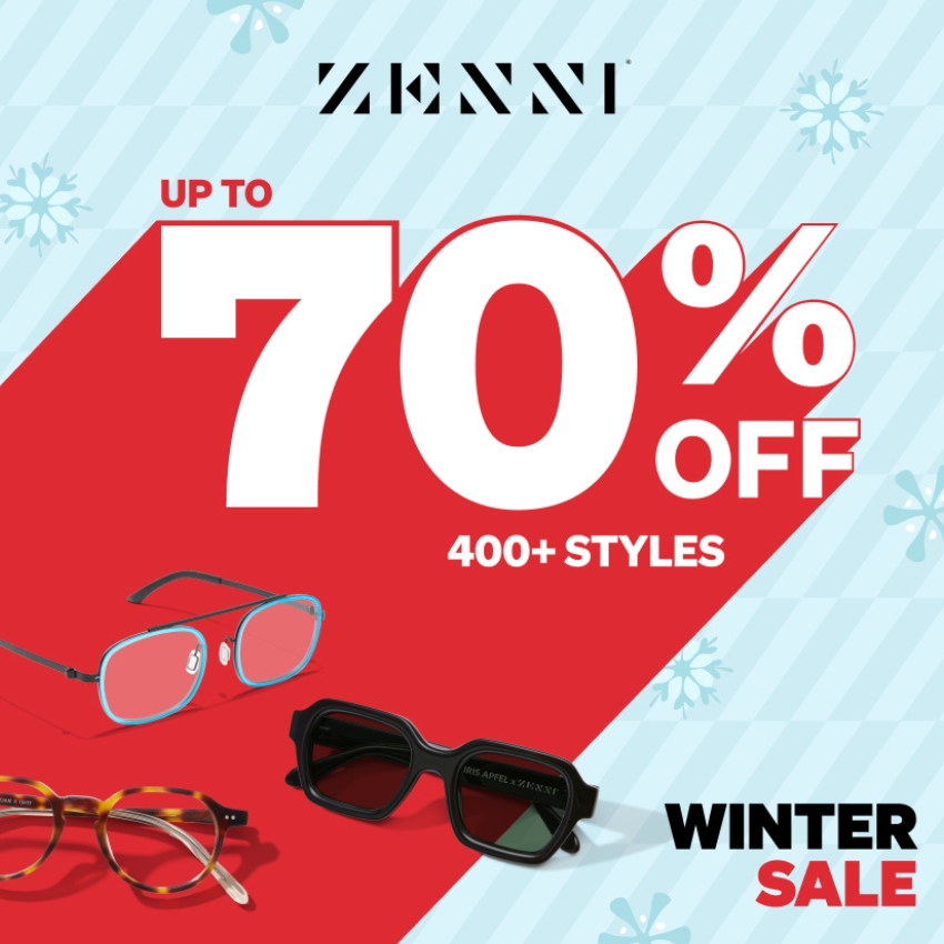 Zenni sale: Up to 70% off 400+ styles. Winter sale.