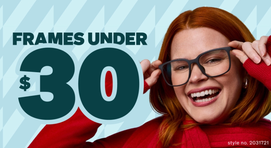 Frames under $30. Woman wearing glasses. Style no. 2031721.